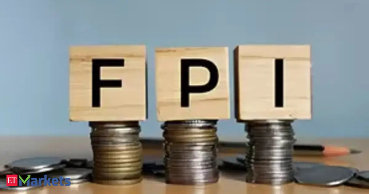 Graphs showing a sharp decline in stock market values with foreign currency symbols, representing FPI outflows from Indian equities in June.