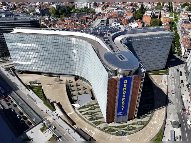 Drone view of the European Commission headquarters in Brussels