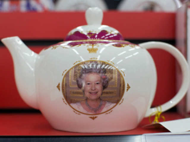 A Diamond Jubilee teapot featuring Britain's Queen Elizabeth II