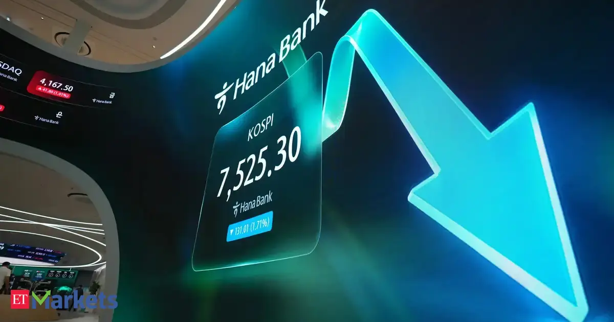 South Korean stock market charts with microchip imagery.