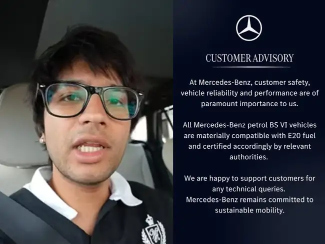 Mercedes-Benz India clarifies all BS VI petrol cars support E20 fuel after vlogger Sourav Joshi raises mileage concerns