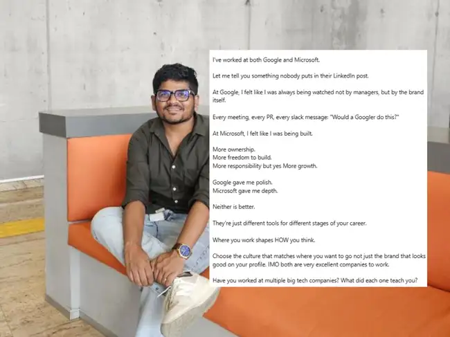 Google or Microsoft? Bengaluru software engineer who worked at both shares key differences in viral LinkedIn post
