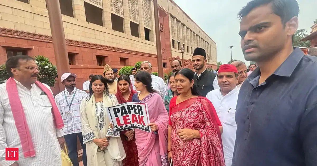 Samajwadi Party stages protest in Parliament over alleged NEET paper leak, accuse Centre of failing to add