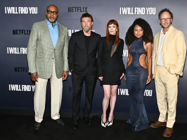 Chi McBride, from left, Sam Worthington, Britt Lower, Logan Browning, and Christopher Redman attend the Netflix series premiere of Harlan Coben's "I Will Find You" at The Plaza Hotel on Wednesday, June 17, 2026, in New York.