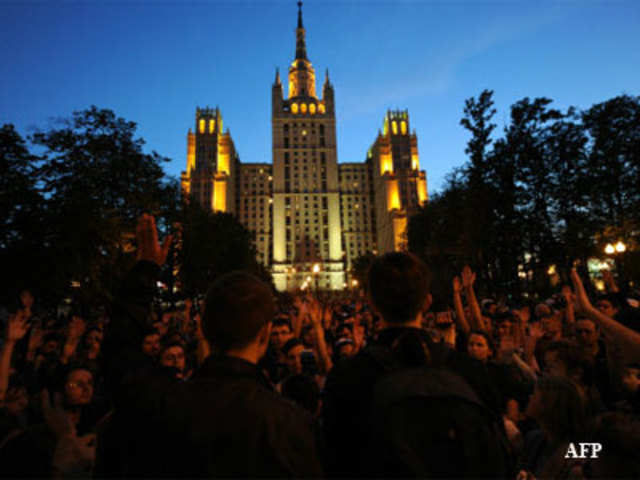 Opposition activists rally during an anti-Putin 'occupy' protest