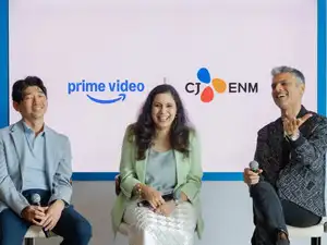 Jangho Seo, EVP of Platform Division at CJ ENM, Shilangi Mukherji, director and head, SVOD business, Manish Menghani, director and head of content licensing, Prime Video, India<br><br>