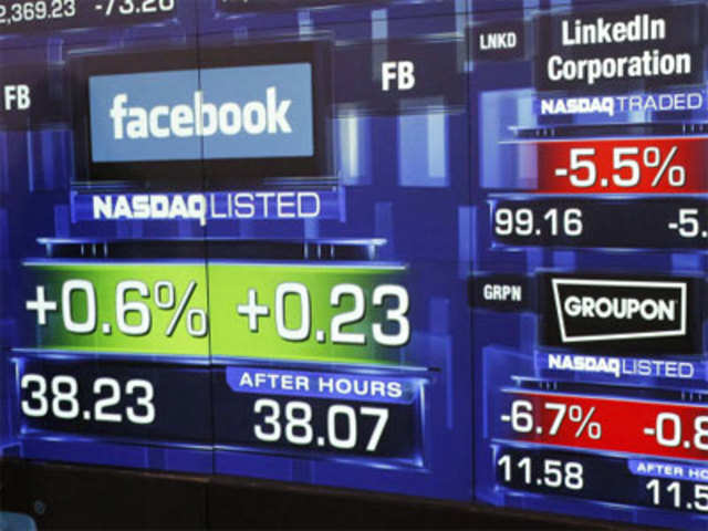 Monitors show the value of Facebook stock at the closing bell