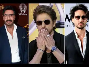 Ajay Devgn, Shah Rukh Khan and Tiger Shroff (R)