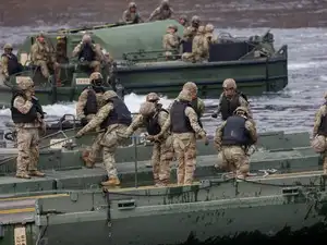 U.S. and South Korean forces participate in river-crossing exercise as part of annual Freedom Shield military drills, in Yeoncheon