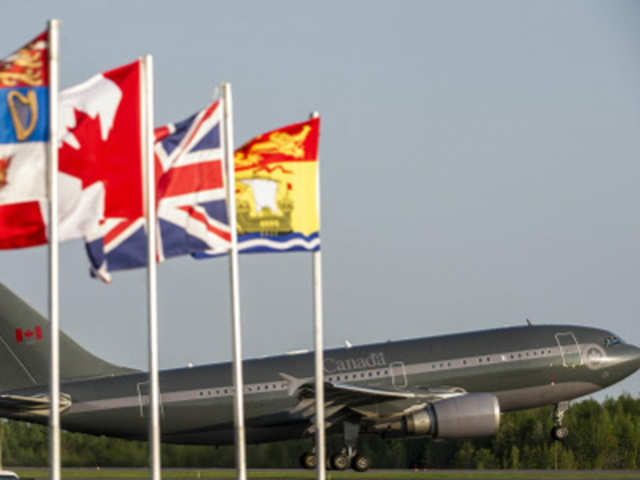 The plane of the Prince of Wales lands at the Fredericton airport