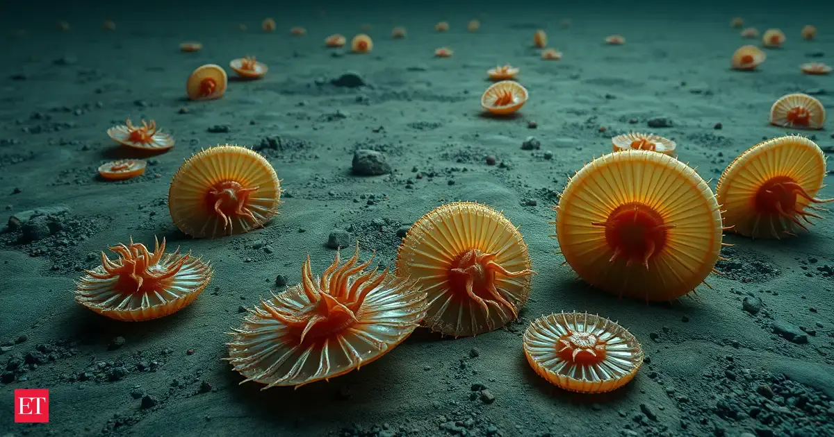 567 million years ago, strange soft-bodied animals began moving across the deep seafloor in what is now Canada, with Dickinsonia feeding through its underside despite having no mouth, pushing animal m