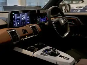 The interiors of Maruti Suzuki’s e Vitara SUV car inside a showroom in Ahmedabad