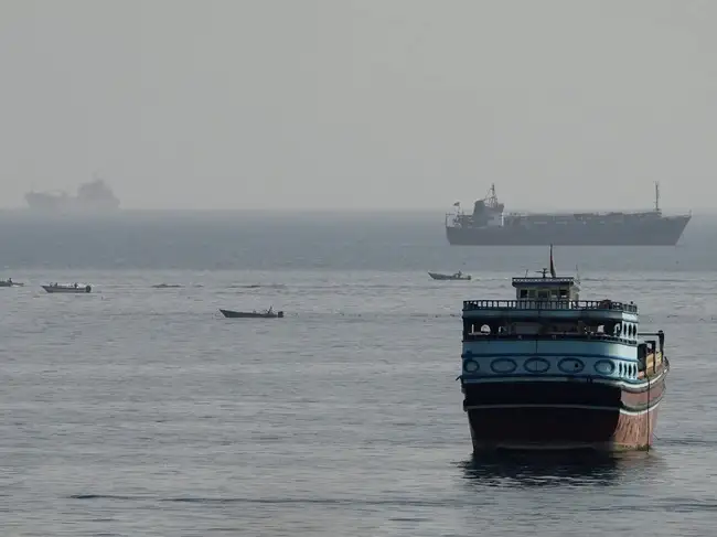 FILE PHOTO: Vessels in the Strait of Hormuz, as seen from Musandam