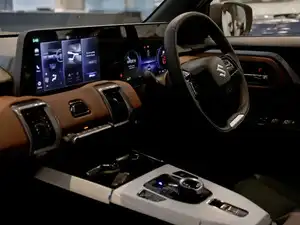 The interiors of Maruti Suzuki’s e Vitara SUV car inside a showroom in Ahmedabad