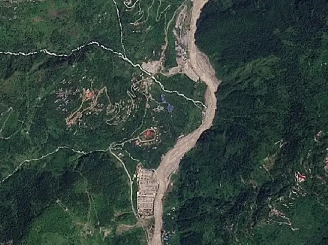 Satellite image shows Manakamana before a flash flood