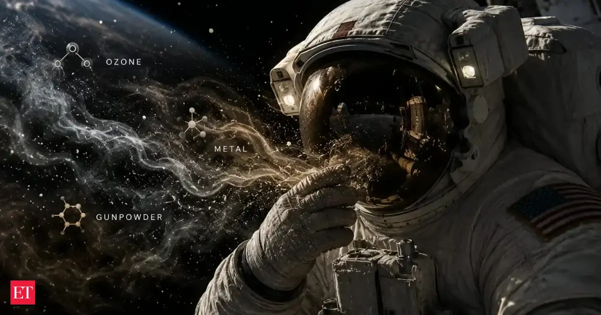 Astronauts returning from spacewalks say space leaves a smell on their suits; NASA crews have compared it with metal, gunpowder, and ozone
