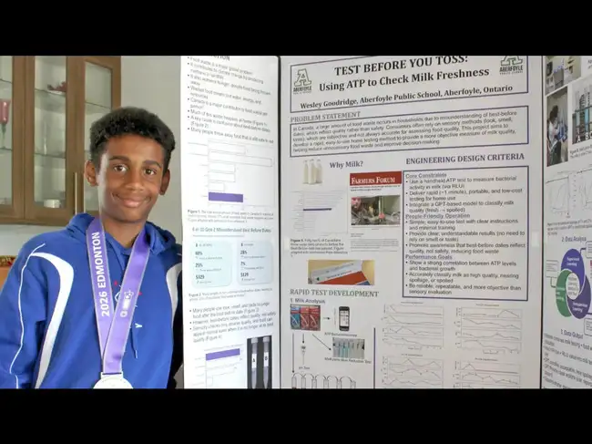 Canadian Grade 7 student Wesley Goodridge wins gold medal and $10,000 scholarship for project testing if milk is really spoiled<br>