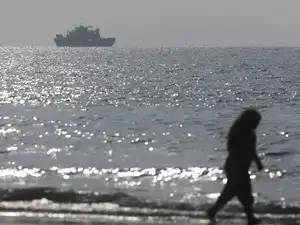 Vessels in the Strait of Hormuz near the beach of Bandar Abbas