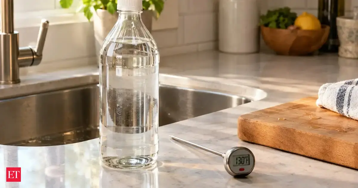 Use undiluted 5% white vinegar at 130°F for 1 minute; Colorado State Extension says it can reduce Listeria, E. coli, and Salmonella by over 99.999% on hard surfaces