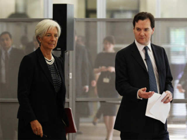 George Osborne & Lagarde arrive for a press conference