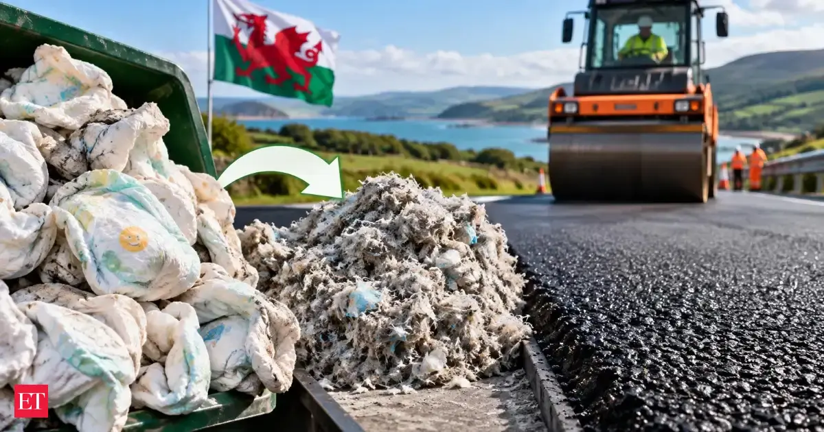 In 2022, Wales mixed fibres from 4.3 tonnes of used nappies into a highway; the waste replaced asphalt material imported from Europe