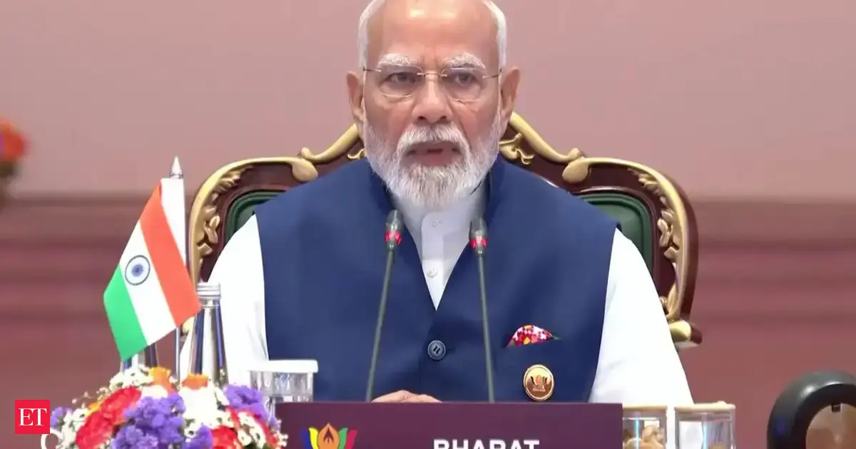Prime Minister Narendra Modi speaking at the BRICS summit, discussing technology and critical minerals.