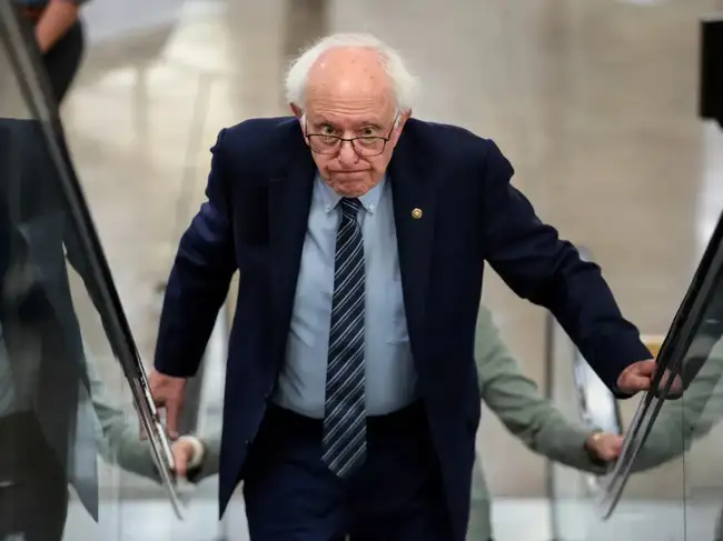 U.S. Senator Bernie Sanders (I–VT) at the U.S. Capitol after President Trump said he may temporarily drop the nomination of Todd Blanche to be U.S. attorney general