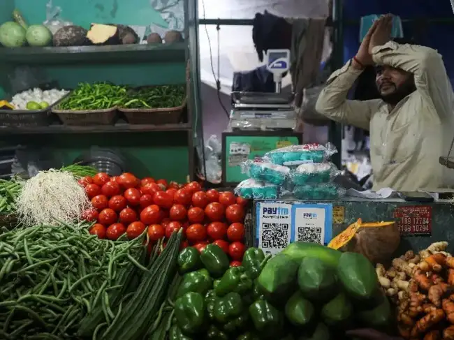 A Paytm payment QR code displayed at a vegetable shop, in Mumbai
