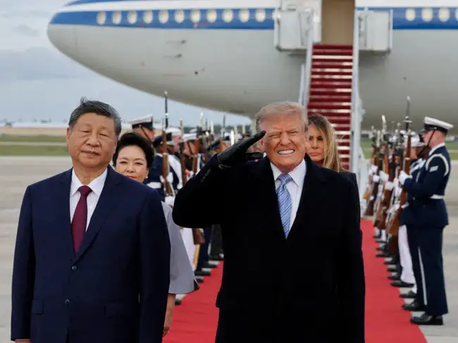 US President Donald Trump welcomes China's President Xi Jinping at Joint Base Andrews