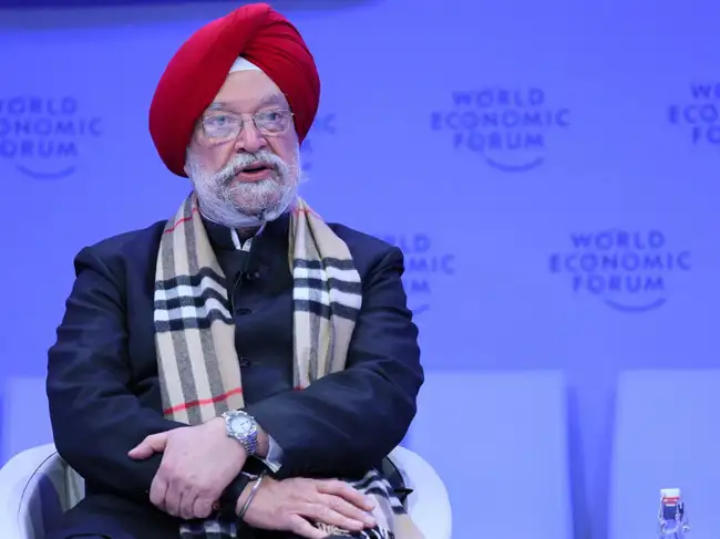 Minister of Petroleum and Natural Gas of India Hardeep Singh Puri speaks during the 54th annual meeting of the World Economic Forum in Davos, Switzerland, January 16, 2024.