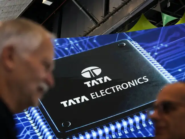 Visitors gather at Tata Electronics kiosk during Semicon India 2026