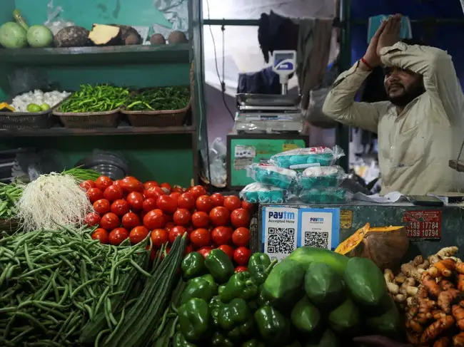 FILE PHOTO: A Paytm payment QR code displayed at a vegetable shop in Mumbai, India, October 31, 2025.