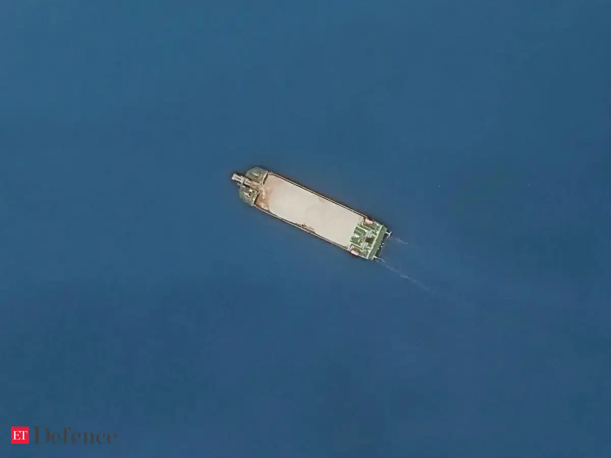 A satellite view of a gravel-loaded barge at Antelope Reef in the South China Sea September 25, 2026.