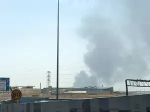 Smoke rises from a fire at the Aramco refinery south of Riyadh, Saudi Arabia, October 3, 2026.