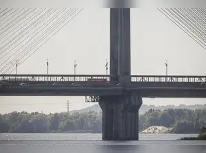 Dnipro River after it was hit during a Russian jet drone strike, in Kyiv