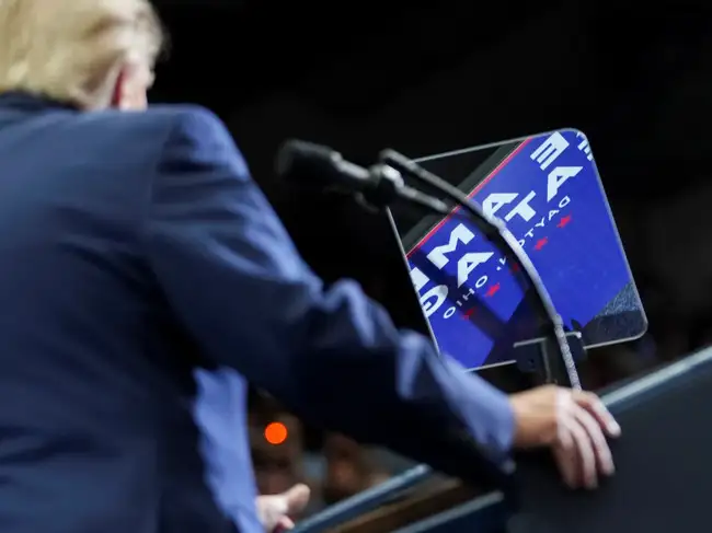 US President Trump attends a rally at Butler High School in Vandalia