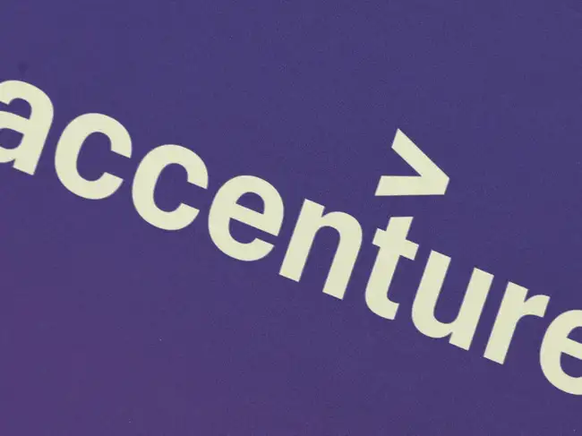 The logo of digital consultancy firm Accenture is displayed over a booth at the Web Summit digital trade show in Vancouver, British Columbia, Canada, May 12, 2026.