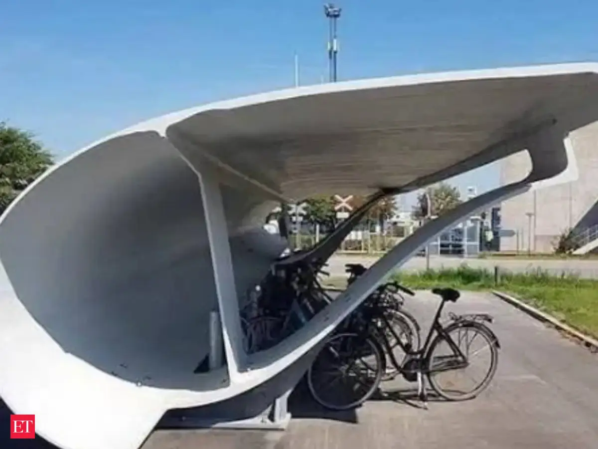 Wind turbine blade reuse for sustainable urban design: Denmark turned a retired wind turbine blade into a bicycle shelter in 2019; 7 years later, it remains a model for circular urban design