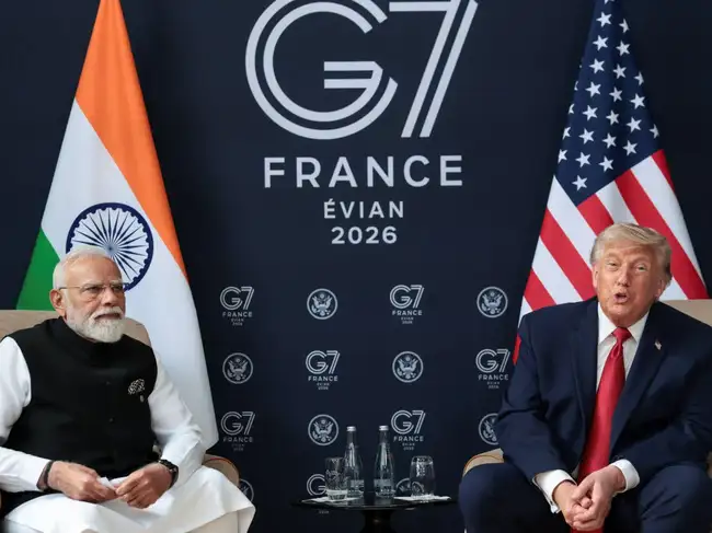 U.S. President Donald Trump attends a bilateral meeting with Indian Prime Minister Narendra Modi during the G7 Summit in Evian-les-Bains, France, June 17, 2026.