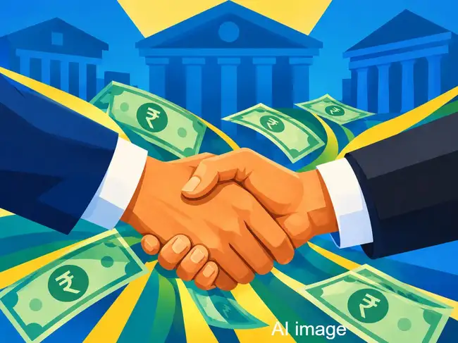 Finance Handshake Amid Flying Rupees