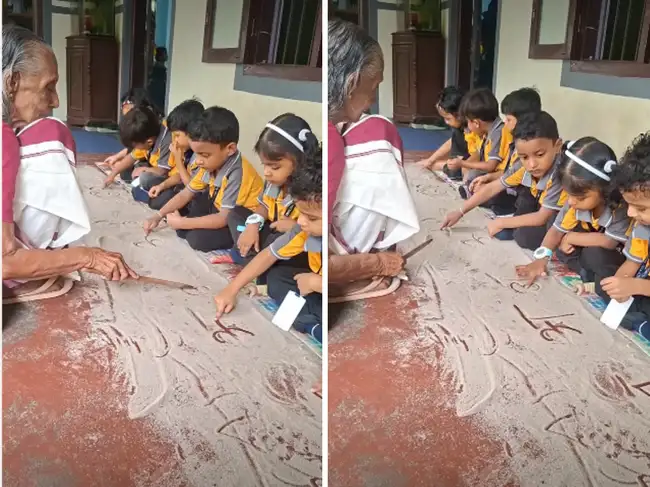 Kerala grandmother wins hearts online by teaching children cursive ...