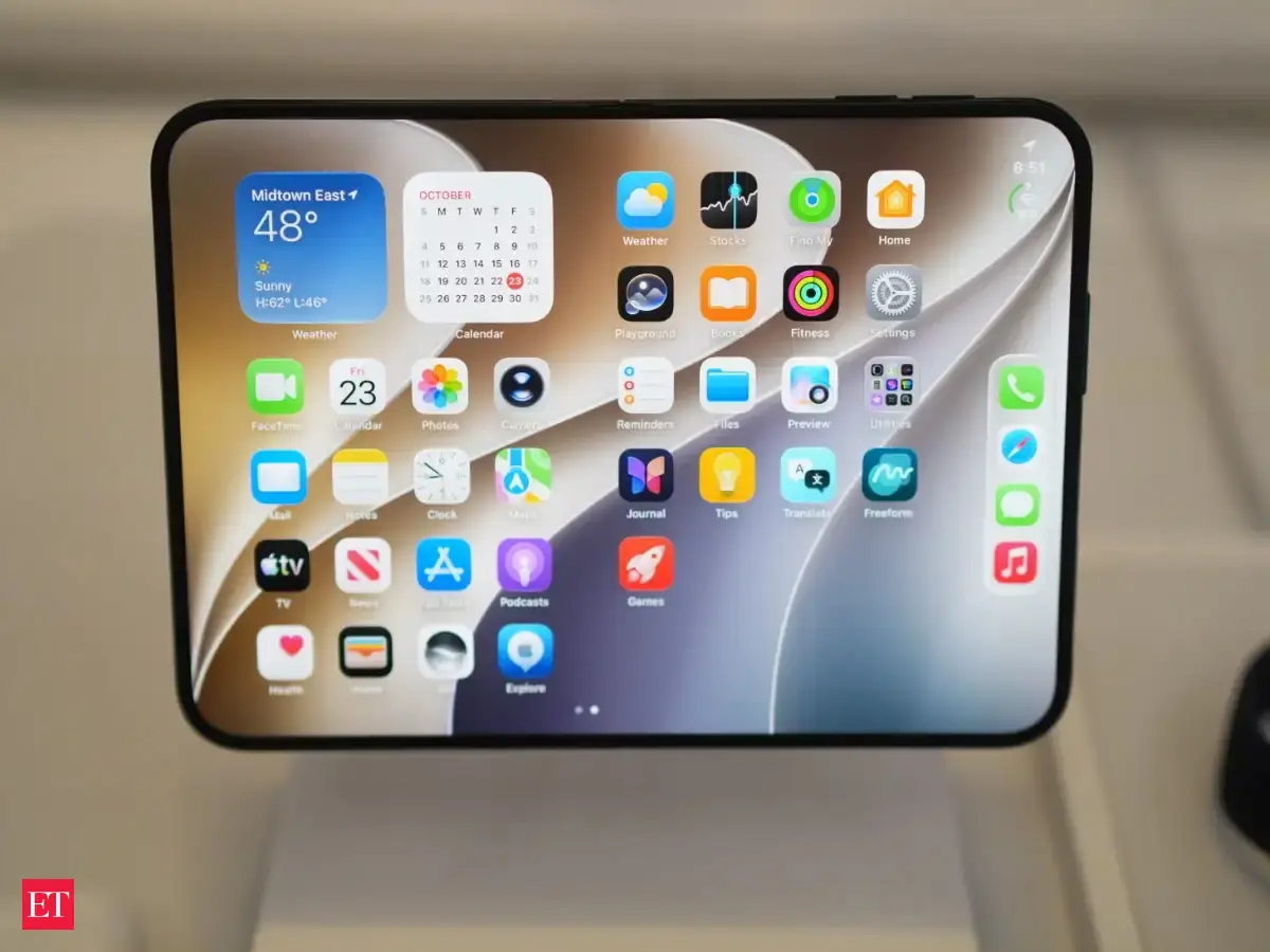 Close-up of an iPhone Duo hinge showing a hairline crack on the display.