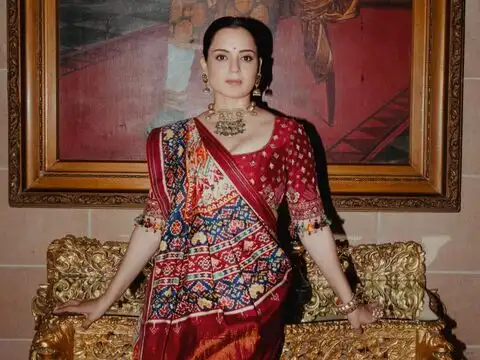 Kangana Ranaut's red and multicoloured saree