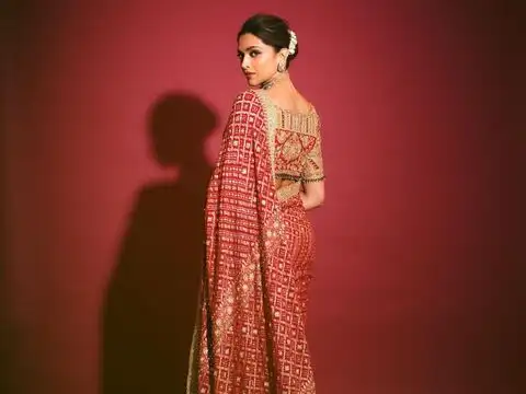 Deepika Padukone's red and gold saree