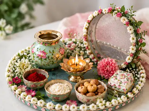 Pastel floral thali for an elegant look