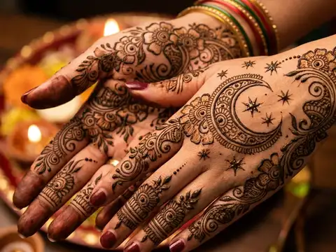 Moon and star Karwa Chauth mehendi