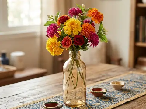 Turn leftover artificial flowers into table decor 