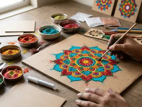 Repurpose decorative rangoli materials for artwork 