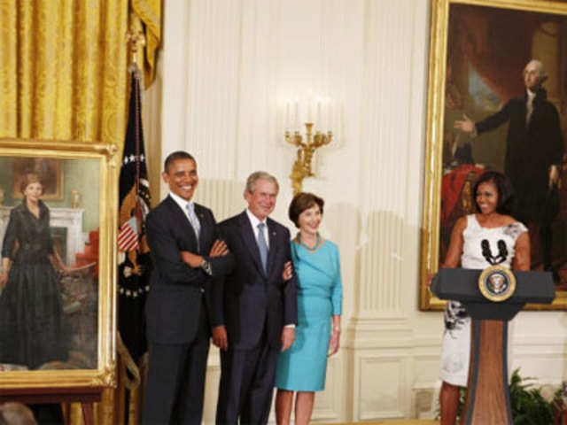 Unveiling portraits of George W Bush, Laura Bush