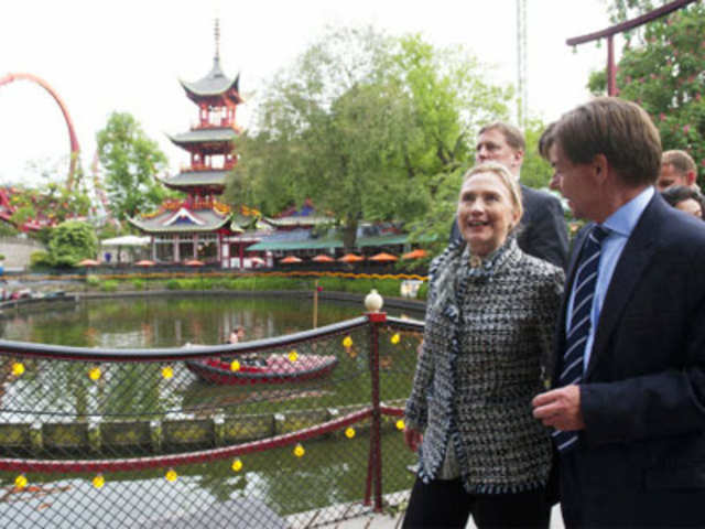 Hillary Clinton in Tivoli Gardens Amusement Park, Denmark